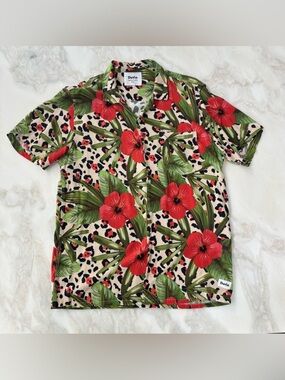 Duvin Design Leo Floral Print Button Down Short Sleeve Shirt Men’s Size Small